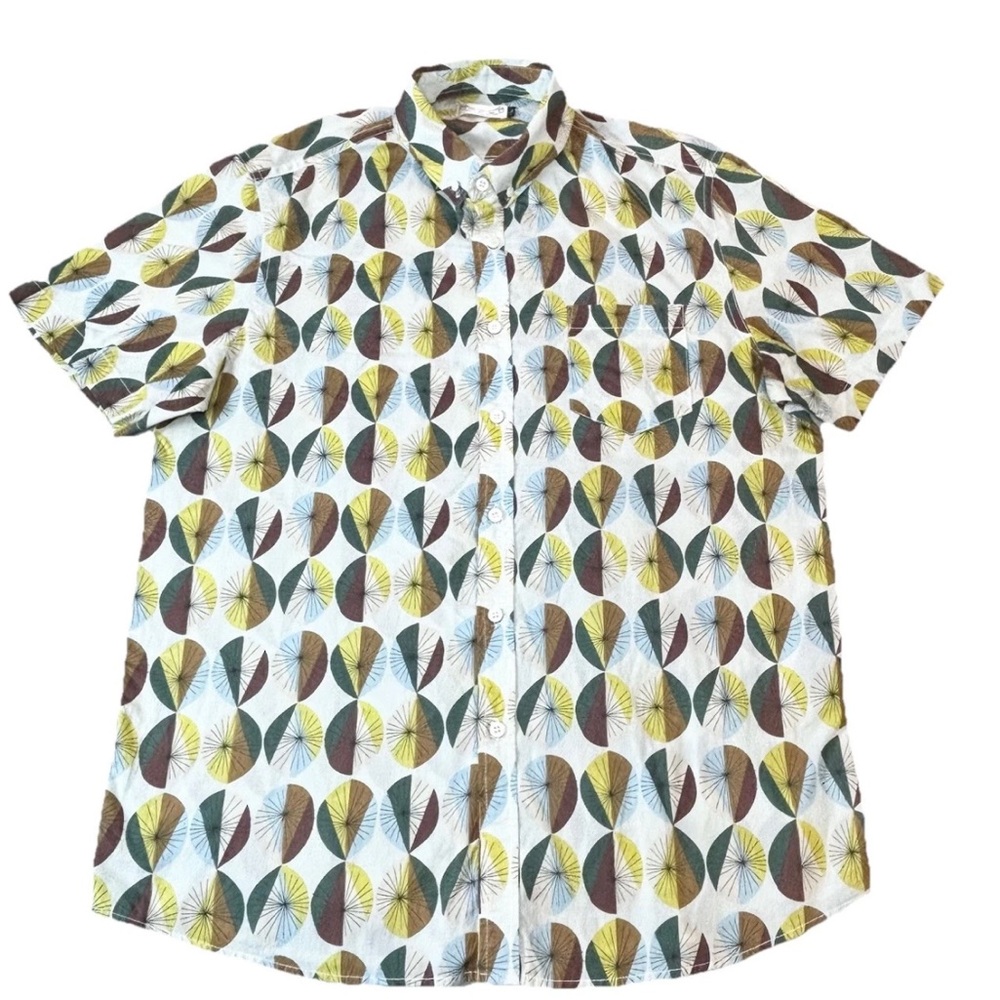 Oxford Lads Button Up Shirt Men’s Large White Geometric‎ Print - Picture 2 of 7